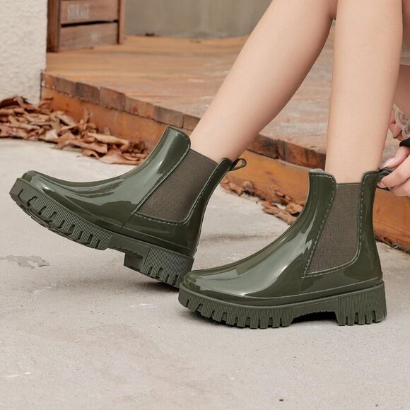 🆕  Green Rubber Rain Boots Women’s Waterproof PVC Ankle Booties Garden Work - Picture 3 of 7